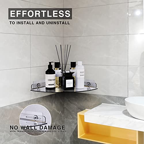 Bakzon Acrylic Corner Shelf 2 Pack, Adhesive Shower Caddy, 0.12" Thick Shatter-Resistant Clear Bathroom Corner Shelves for Tile Wall, No Drill Renter Friendly, 10×10 Inch, 20 lbs Capacity Corner Shelf-Clear