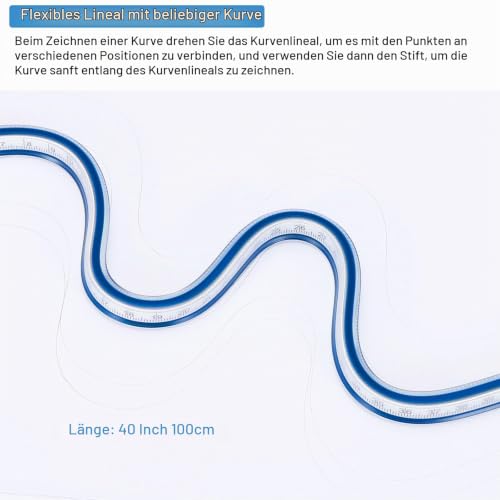 QUARKZMAN 40 Inch 100 cm Flexible Curve Ruler Can Be Drawn Blue | Sewing and engineering are beneficial