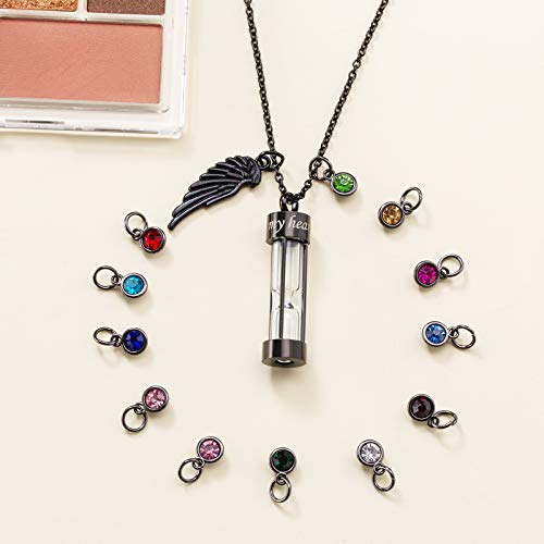 PREKIAR Cremation Urn Necklace for Ashes Timeless Hourglass Memorial Pendant Keepsake Jewelry for Human Pet Ashes with 12 Birthstone Angel Wing Black hourglass