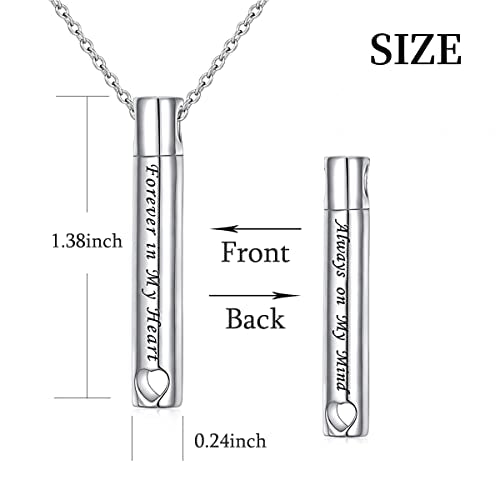 YinShan Urn Necklaces for Ashes for Women Girls Cremation Jewelry 925 Sterling Silver Eternity Memorial Forever in My Heart Ashes Keepsake, Adjustable Silver Chain 18+2 Inches Heart Bar