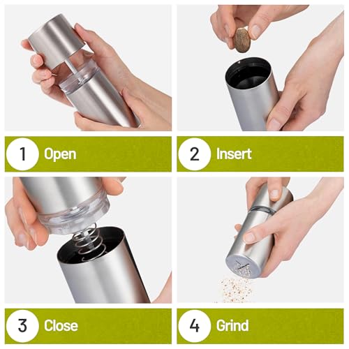 Nutmeg Grinder Mill with Storage Container for Fine Nutmeg Powder - Silver