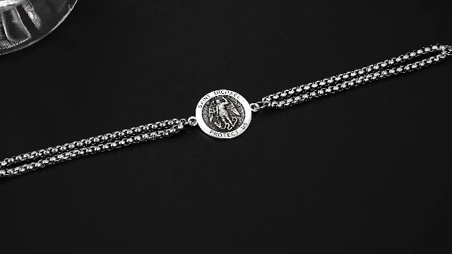 KINGWHYTE St Michael/St Christopher/Compass/Viking Bracelet 925 Sterling Silver Adjustable Medal Bracelets Religious Protection Jewellery Birthday Gifts for Men Women 1-Saint Michael