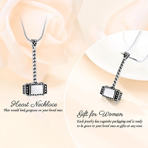 Minicremation Mjolnir Thors Hammer Urn Necklace for Ashes for Men Celtic Nordic Viking Cremation Jewelry for Women Keepsake Memorial Ashes Pendant Silver