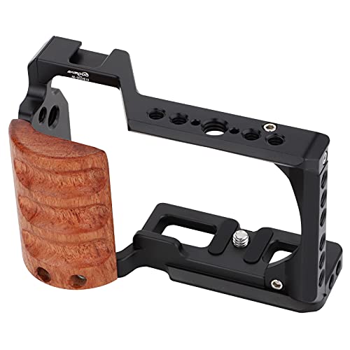 ZV-E10 Camera Cage for Sony ZV-E10 Camera,Wooden Handle Grip Video Shooting Cage Filming Accessories Cold Shoe Extension for Microphone/Light