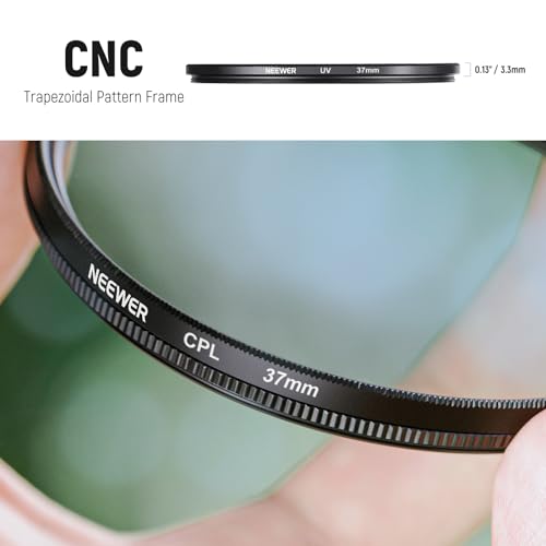 NEEWER 37mm Lens Filter Kit: UV, CPL, FLD, ND2, ND4, ND8, Lens Hood and Lens Cap Compatible with Canon Nikon Sony Panasonic DSLR Cameras with 37mm Lens