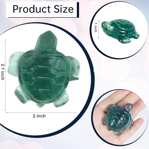 Crystal Travel Sea Turtle Figurines, Fluorite Sea Turtle Travel Gifts for Women Men Travelers, Hand Carved Good Luck Charm, Spiritual Companion Collectible Animal Statue Decors 2.1” Fluorite Green