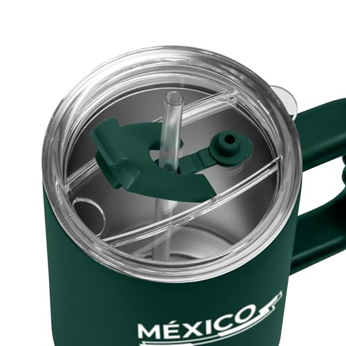 Logo Brands Soccer 40 oz Tumbler with Handle - Powder Coated-Stainless Steel with Straw – Leak-Resistant, Keeps Drinks Cold – Everyday Use – Great For Soccer Fans Mexico