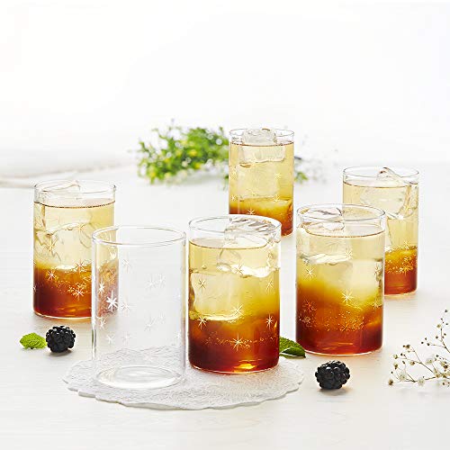 Borosil VDMG295 Vision Deco Medium Galaxy Glass [Set of 6] -Clear Lightweight & Durable Drinkware, Odor Resistant, Dishwasher Safe - For Water, Juice, Beer, Wine, and Cocktails |10 Ounce Cups | 10 oz Cups