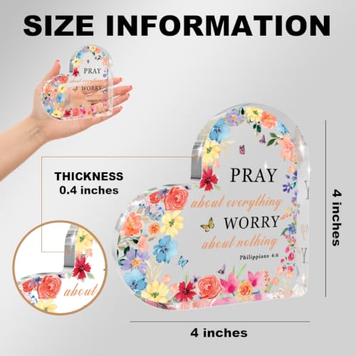 Christian Gifts for Women, Heart Acrylic Inspirational Bible Verse Sign Floral Pray Scripture