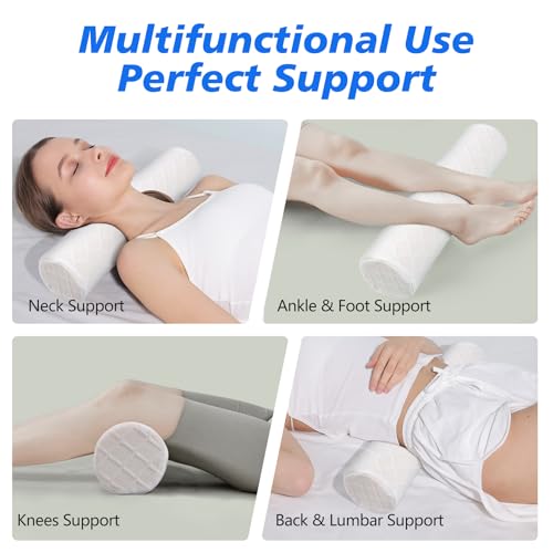 Cozyhealth Cervical Roll Pillow, Medium Soft Memory Foam Neck Round Pillow Cylinder Bolster Pillow for Sleeping, Round Neck Support for Bed, Legs, Back and Yoga (White, Large - 4.7" H) White