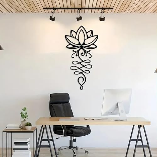 Lotus Wall Art - Black Metal Lotus Flower Decor, Black Metal Wall Art, Christian Wall Stickers, Zen Meditation Spiritual Decor, Mandala Home Walls Decoration for Living Room Bedroom Office Yoga Room