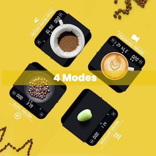 Coffee Scales with Timer for Pour-Over Coffee, 4 Modes Coffee Scales for Espresso, Mirror Display, 0.1g High Precision, Touch Sensor, Rechargeable Kitchen Food Weighing Scales, Max 2kg, Black