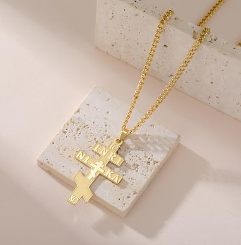 Russian Orthodox Cross Necklace IC XC NIKA Eastern Cross Jesus Christ Pendant Greek Byzantine Amulet Retro Religious Christian Jewelry Catholic Gift for Women Men gold 2