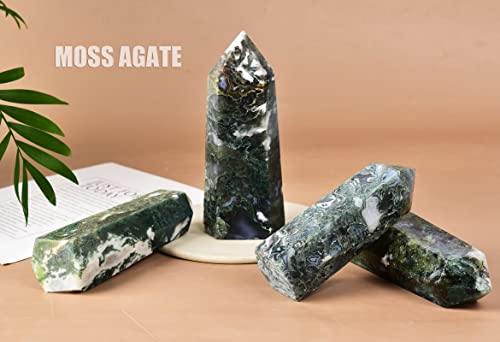 AMOYSTONE Large Healing Crystal Obelisk Towers Moss Agate Point Wand Home Decor Reiki Healing 1.1-1.7 LBS 1.1-1.7 Pound