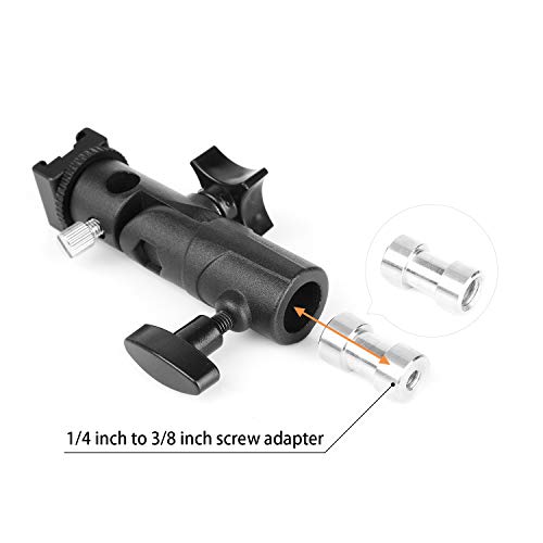 2Pack Updated Flash Bracket Flash Stand Light Stand Bracket Mount with Umbrella Holder Mount Swivel for Camera DSLR Nikon Canon Pentax Olympus and Other DSLR Flashes Speedlite Studio Light LED Light Update-UmbrellaHolder-2P