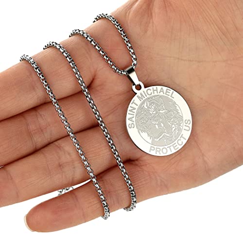 Saint Michael Pendant Necklace Stainless Steel Archangel Catholic Medal Amulet Protect US Necklace for Women Men