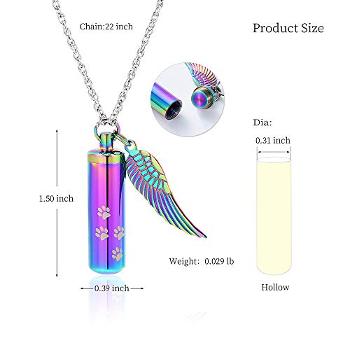 shajwo Cremation Jewelry Paw Print Urn Necklaces for Human Pet Ashes Cylinder Urn Pendant Keepsake Memorial Ash Locket Holder Necklace for Men Women Rainbow