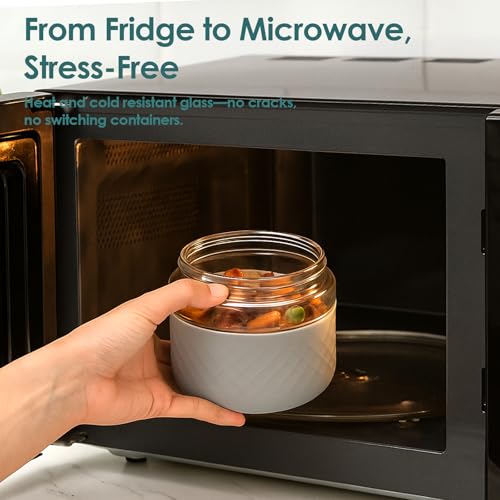 24 oz/3 Cup Glass Lunch Bowl Containers with Lids, 2 Pack, BPA-Free Mint+Cream 24 Ounces
