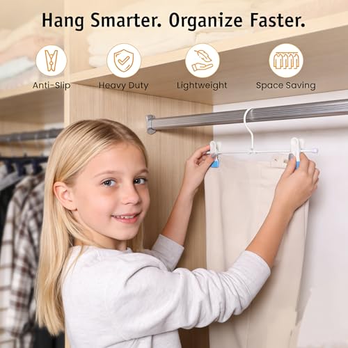 Metal Wire Clips Pants Baby Children Bottom Trouser Clothes Hangers, 20 Pack Baby Toddler Infant Newborn Kids Heavy Duty with Adjustable Clips, 11.8" Space Saving for Legging Garment Jeans (Blue) Blue