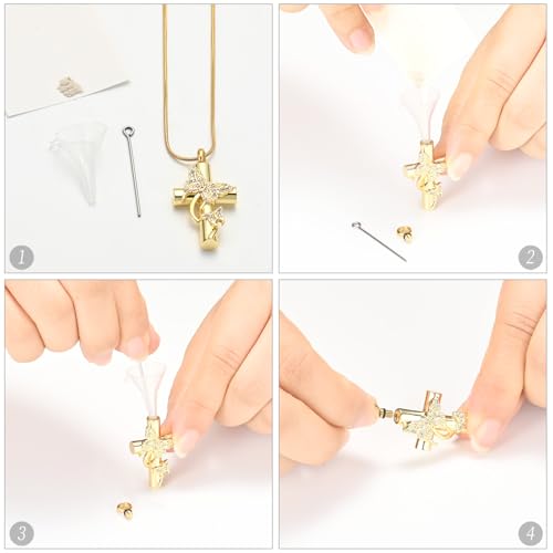 Butterfly Cross Urn Necklace for Ashes, Stainless Steel Memorial Keepsake Pendant for Men Women, Screw Top Seal Design Cremation Jewelry for Ashes Holder Cross Pendants for Ashe of Loved Gold