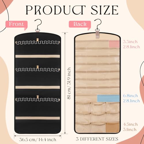 2 Pack Hanging Jewelry Organizer Storage with 39 Pockets, 30 Necklace Hooks Double Sided Wall Mount Earring Holder Organizer Bracelet Necklace Jewelry Display Hanger for Closet Door(Black) 1 Black