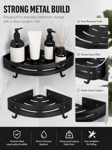 2-Pack Matte Black Corner Shower Caddy, Rustproof Example: 5 2CornerShowerCaddy