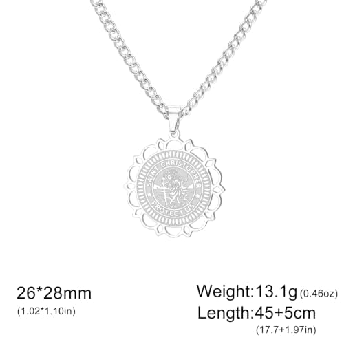 Amaxer Saint Christopher Medal Necklace for Women Saints Medal Saint Christopher Protect Us Religious Travel Protection Jewellery Necklace for Women Men Silver