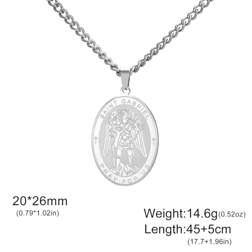 TEAMER Saint Gabriel Necklace Guardian Blessing Hope and Protection St. Gabriel Archangel Medal Necklace Amulet Religious Jewelry For Women Silver