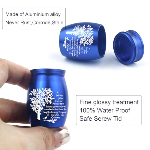 Cremation Urn Necklace for Ashes Set of 6- Small Cremation Urns for Human/Pet Keepsake Sharing Urns Memorial Ashes Holder-A Limb has Fallen from The Family Tree (6Pcs-Blue) 6pcs-blue