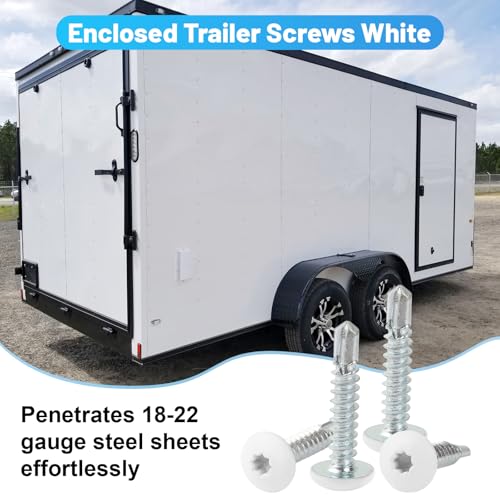 Fuoequl Enclosed Trailer Screws, #10 x 1, Zinc-Plated 200 Pack White