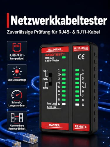 VOBOR RJ45 Network Tester LAN Tester, RJ45 RJ11 Network Cable Tester for CAT7/CAT6/CAT5E/CAT5, Ethernet Network Cable Tester with Continuity Test for Internet LAN and Telephone Lines