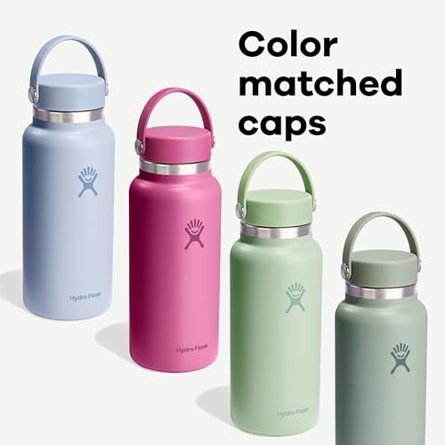 Hydro Flask Water Bottle - Insulated Stainless Steel - Wide Mouth Flex Lid, Non Spill, Leakproof and Refillable in 32 Oz Surf Blue