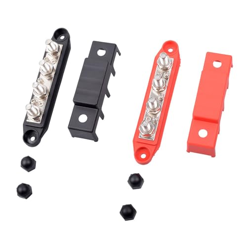 12V to 48V 250A Busbar 4 Way 4 Port Distribution Block M8 (5/16") with Black Cover Negative Terminal Stud for Cars Vans RV Trucks Boats Yachts