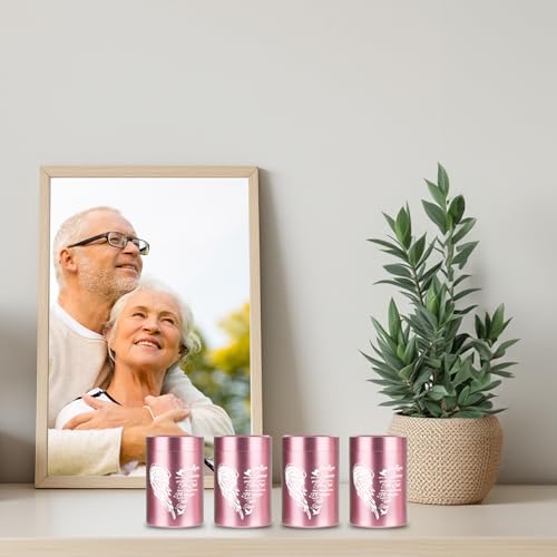 Mini Urns for Human Ashes Set of 4, Small Pink Angel Wings Keepsake Urns for Ashes 4 Pack (2.7 x 1.6 Inch, Aluminum) Set of 4 Pink