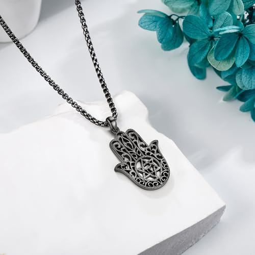 DAYLINLOVE Hamsa Necklace For Men 925 Sterling Silver Star Of David Necklace Chai Necklace Hamsa Hand Pendant Jewish Jewelry Religious Gifts For Men Women
