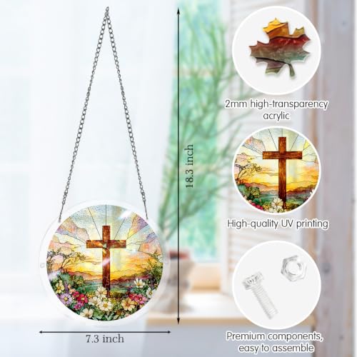 Christian Acrylic Puzzle Suncatcher,Cross Flower Sun Catcher Puzzle Kit for Adults,Faith Window Hanging Puzzles,Christian Decor, Inspirational Gifts for Women Family Friends,7.3 in Christian