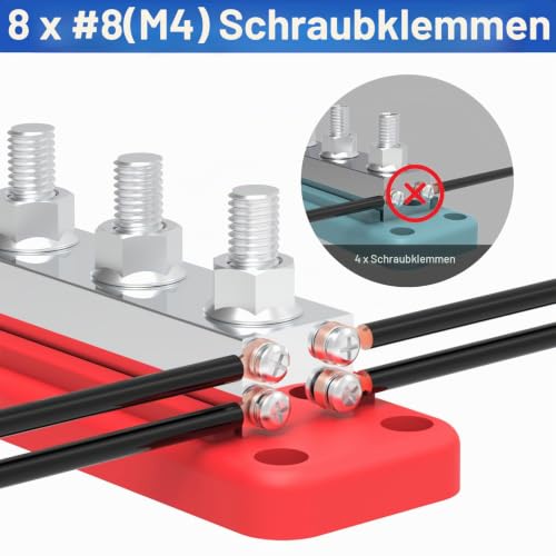 Bus Bar 600A 12V Power Distribution Block with 3/8 Inch (M10) 4-Post Terminal Block with Cover for Automotive, Marine, Battery System (Red) 600A-3/8'' (M10) red