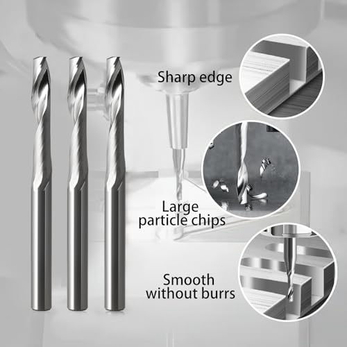 HOZLY 1/8-inch shank O-flute spiral router bits, single-flute up-cut end mills for aluminum, 10-piece set