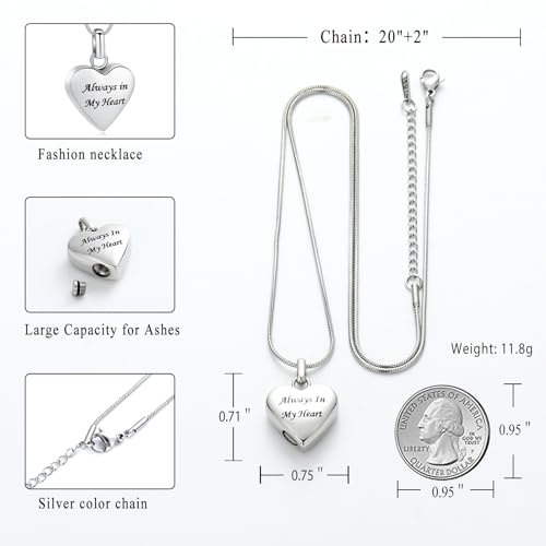Cremation Jewelry Paw Print Heart Urn Necklace for Ashes for Women Men Pendant Memorial Keepsake for Human/Dog's & Cat's Ashes Silver-Always in My Heart