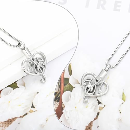 XSMZB Music Note Cremation Urn Necklace for Ashes of Loved One Heart Memorial Locket Hold Ashes Keepsake Pendant for Women Men Silver