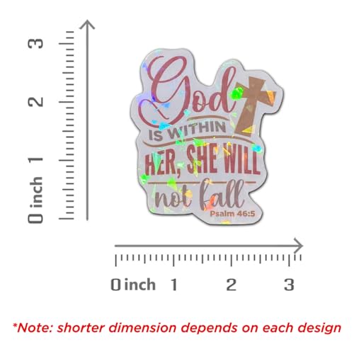(3 Pcs) Holographic God is Within Her She Will Not Fall Psalm 46 5 Sticker - Christian Bible Verse Decal - Inspirational Faith Gift for Women - Waterproof for Laptop, Tumbler, Phone 3 Inches