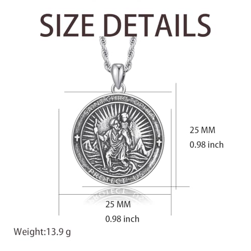 St Michael/St Peregrine/St Christopher Necklace for Men silver-St Christopher