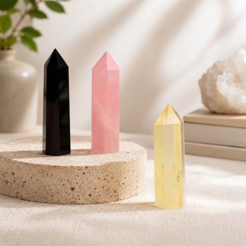 Black Obsidian Gemstone Wand-Natural 6 Faceted Healing Crystal Tower Point Obsidian for Reiki, Chakra Meditation, Energy Protection, Home Decor & Spiritual Gift (3.1"-3.9") Black Obsidian