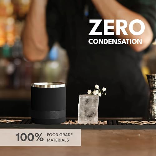 Elemental Recess Lowball Tumbler Set of 2, 10oz Triple Wall Stainless Steel Cup with Non-Shattered Tritan Lid, Insulated Whiskey Glass, Insulated Coffee Tumbler Mug for Hot & Cold Drinks - Black 10 Ounces Black(Pack of 2)