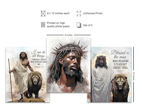 African American Art, Christian Gifts for Black Men, Women - Jesus Wall Art - spiritual Bible Verse Scripture Wall Decor Set - Religious Decor - Faith Christian Room Decoration - God Quotes Home Print