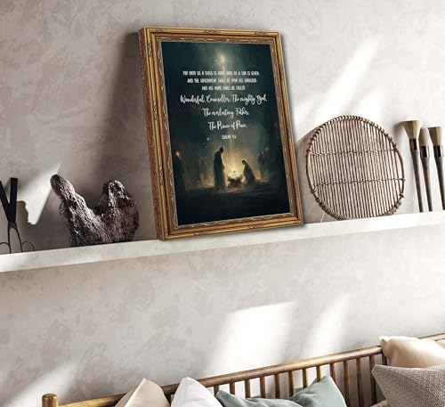 Gold Framed Christmas Christian Nativity Scene Canvas Wall Art Bible Nativity -Framed 24"L x 16"W