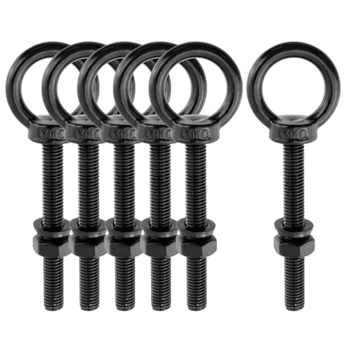 Antrader black stainless steel lifting shoulder eye bolts, M10 x 80mm, 6-piece set