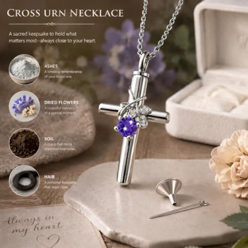 Urn Necklaces for Ashes, Ashes Keepsake Cremation Jewelry for Women Men Cross Urn