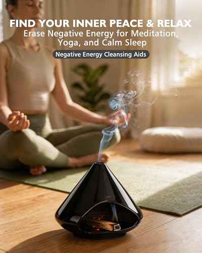 Ceramic Palo Santo Holder Incense Burner Ash Catcher - Modern Chiminea Smudge Bowl for Sage and Wood Sticks - Meditation Energy Cleansing Yoga Gifts for Home Decor Glossy Black