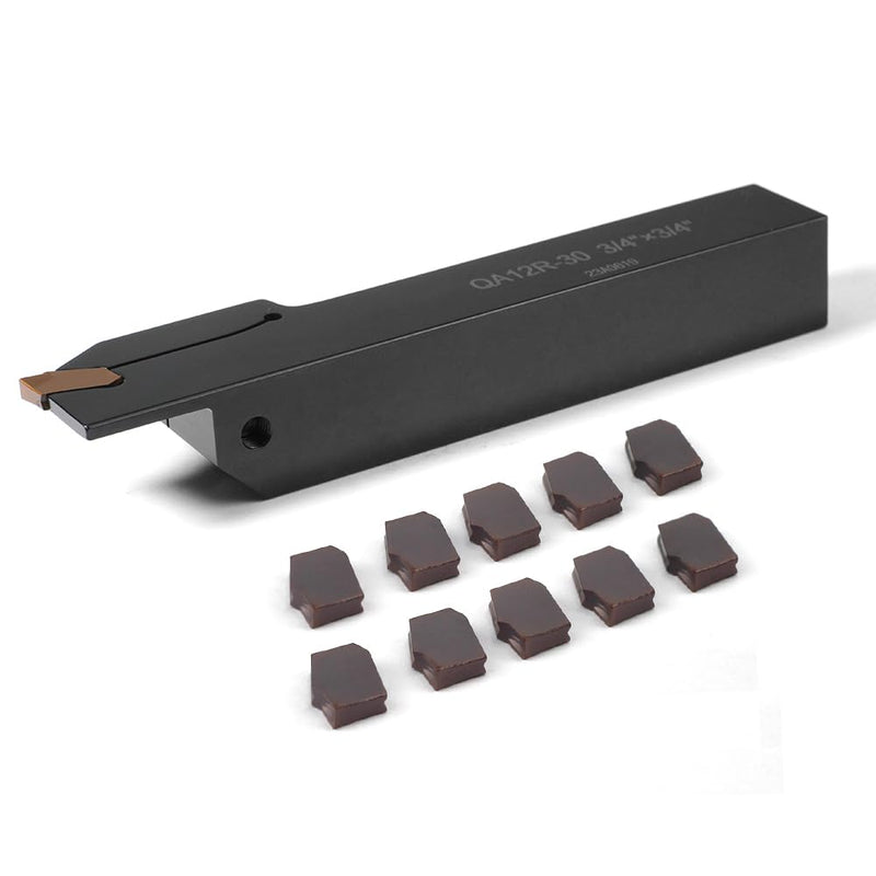 [Australia - AusPower] - 3/4"x3/4" Indexable Lathe Grooving Parting Holder QA12R-30 with 10 Pieces Carbide Inserts QC1403 Heavy Duty Right-Hand Lathe Cut Off Tool Carbide Inserts(QA12R-30 with 10 Pieces Inserts) 